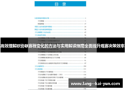 高效理解欧协联赛程变化的方法与实用解读指南全面提升观赛决策效率
